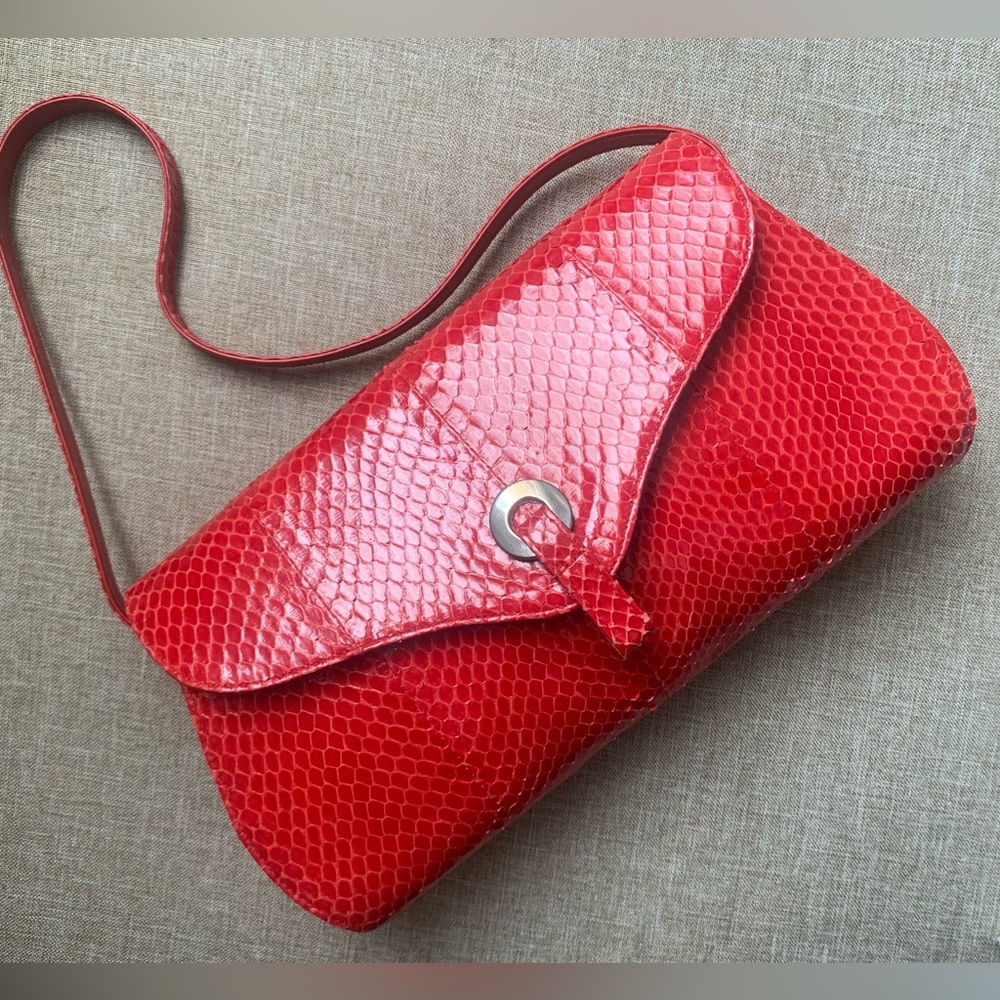 Stuart Weitzman Y2K Cherry Red snakeskin shoulder bag
